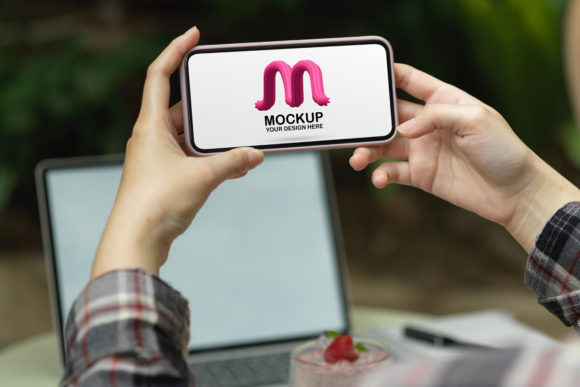 Woman Using Mock Up Smartphone Graphic Smartphone - Other By bongkarngraphic