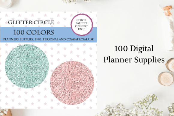 100 Glitter Circles Clipart, Glitter Dot