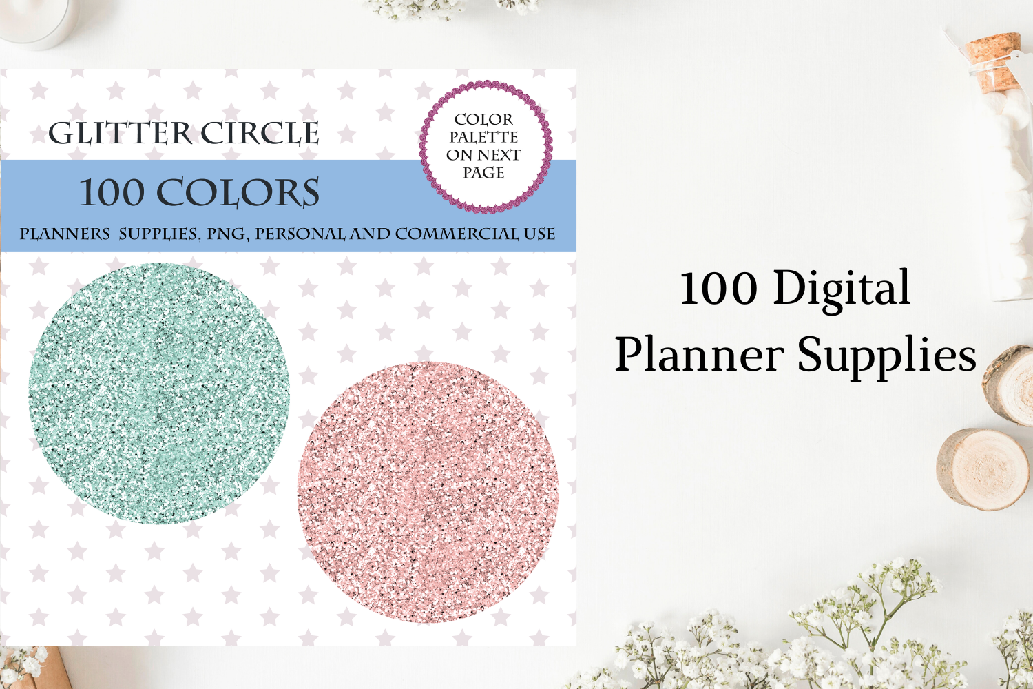 100 Glitter Circles Clipart, Glitter Dot