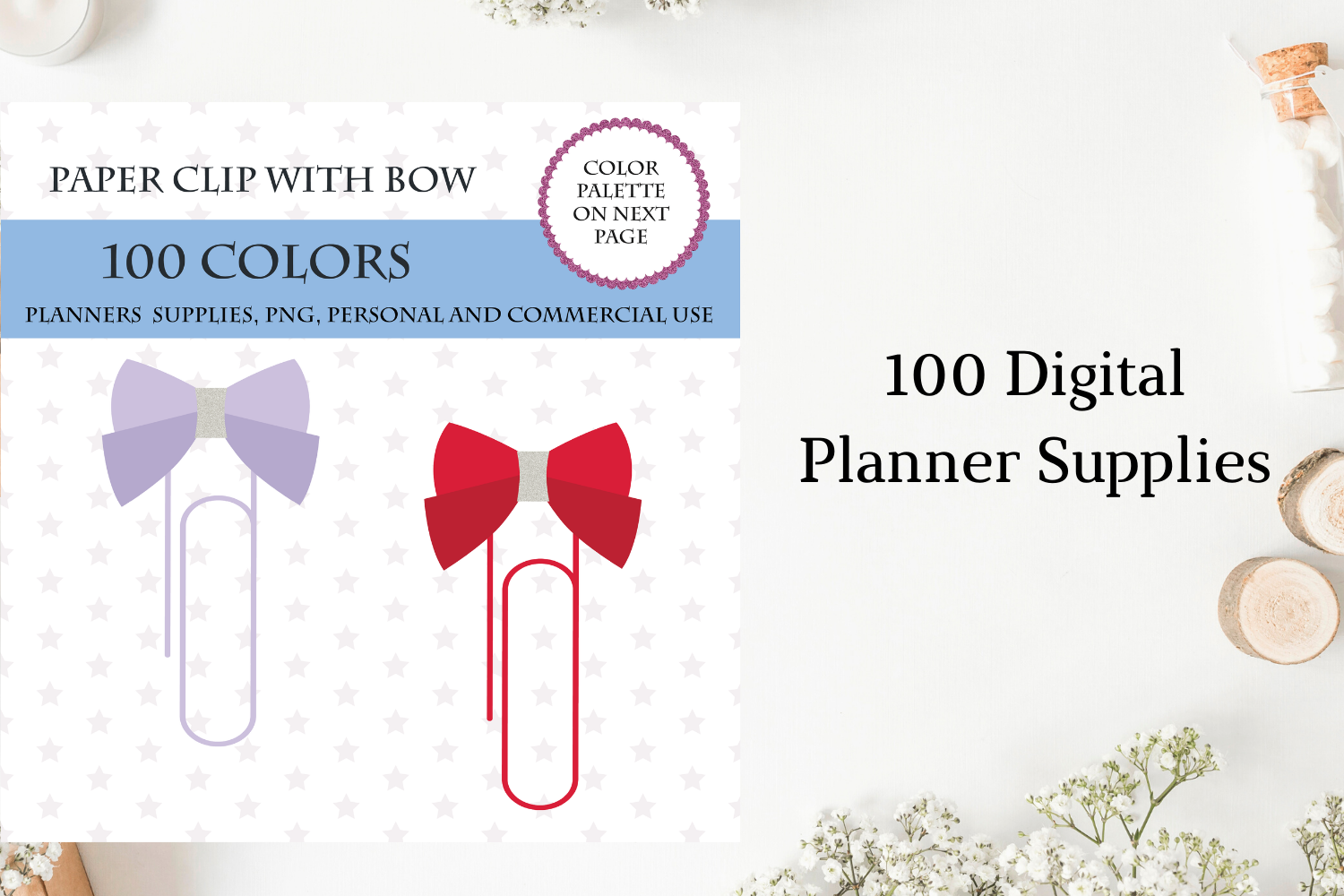 100 Paper Clip with Bow Clipart,