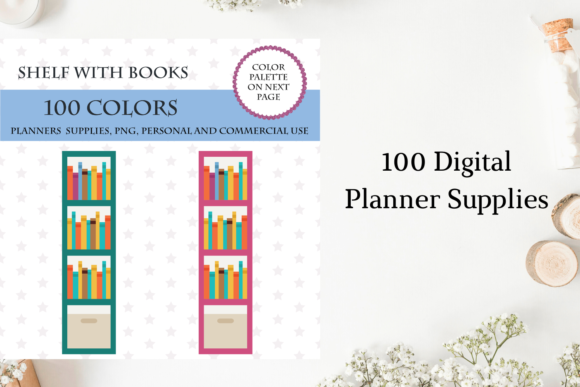 100 Shelf with Books Clipart, Reading