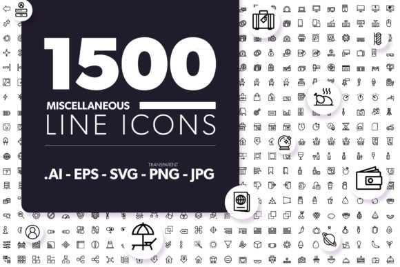 1500 Miscellaneous Line Icons Graphic Icons By borisfarias