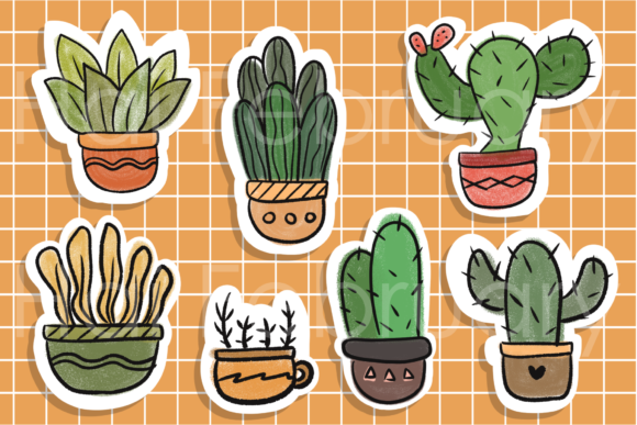 Cute Cactus Succulent Stickers Digital Graphic by FebbieArtwork  Creative  Fabrica