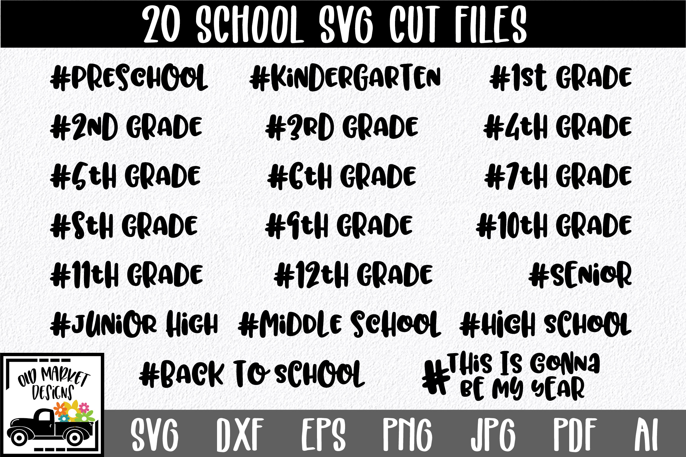 School Grades Hash Tags Bundle Graphic by oldmarketdesigns · Creative ...
