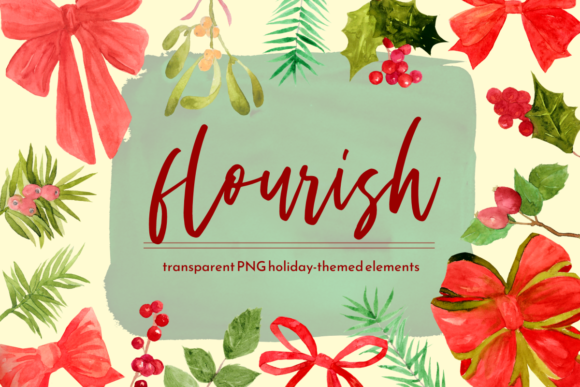 Christmas Bows and Plants Clipart Set Graphic Illustrations By roselocket
