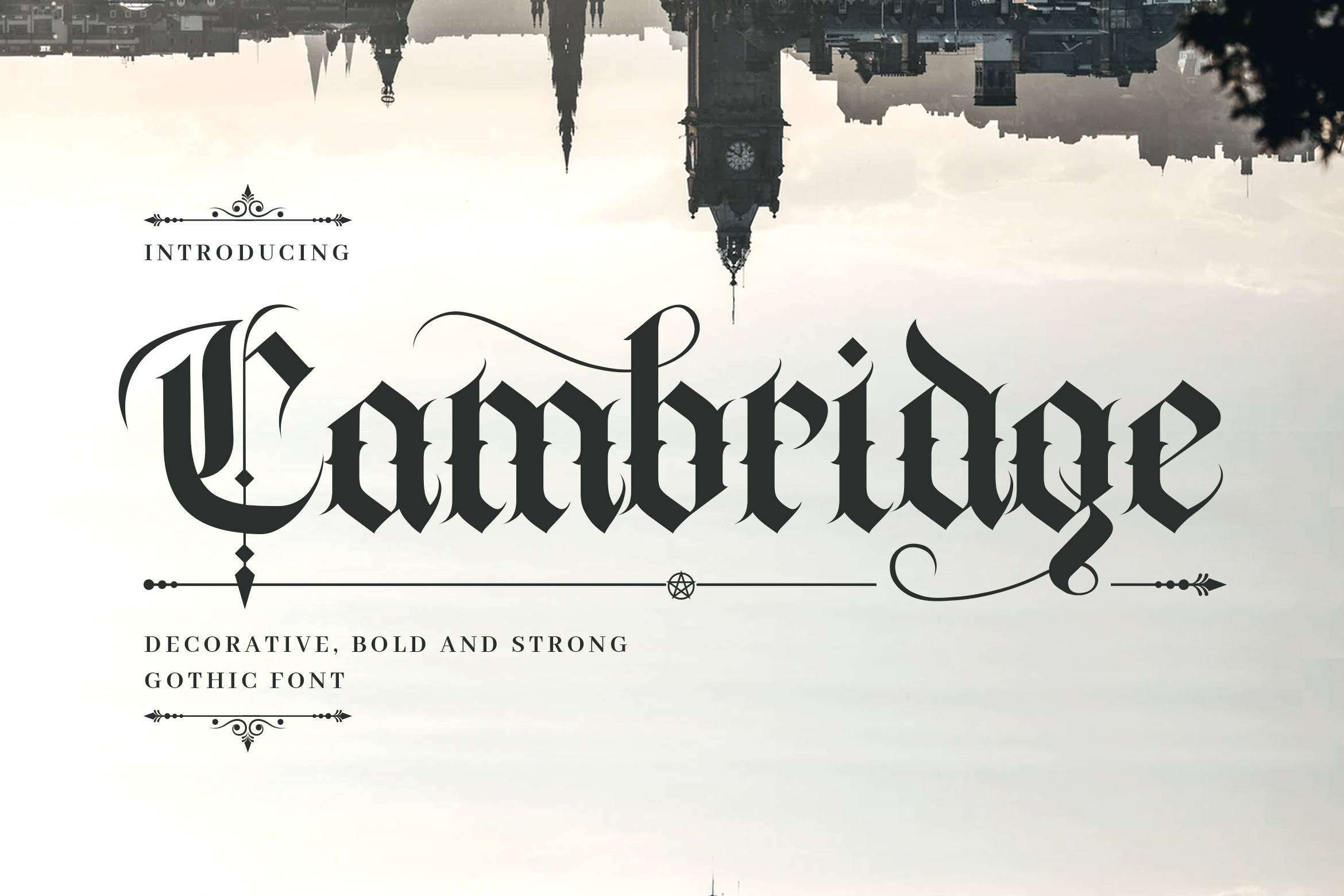 Cambridge font preview, elegant academic gothic typeface