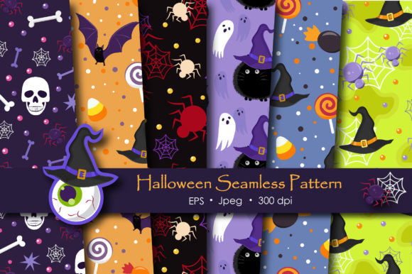 Halloween Ghost and Witch Cat Pattern