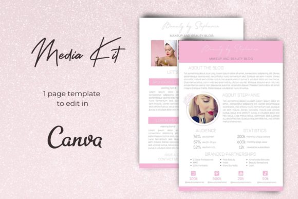 Editable Canva media kit template with photo text and color customization