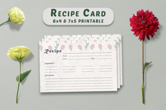 Vintage Floral Recipe Card Printable V30