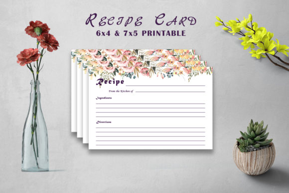 Flowery Recipe Card Printable V32