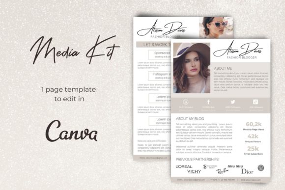 Minimal two-page influencer media kit Canva template