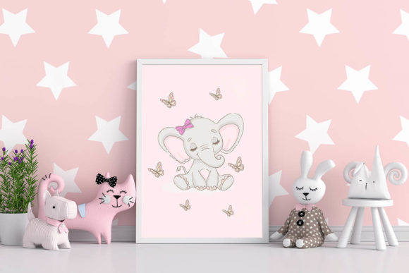 Wall art for a girl's nursery featuring a little elephant in a gentle design