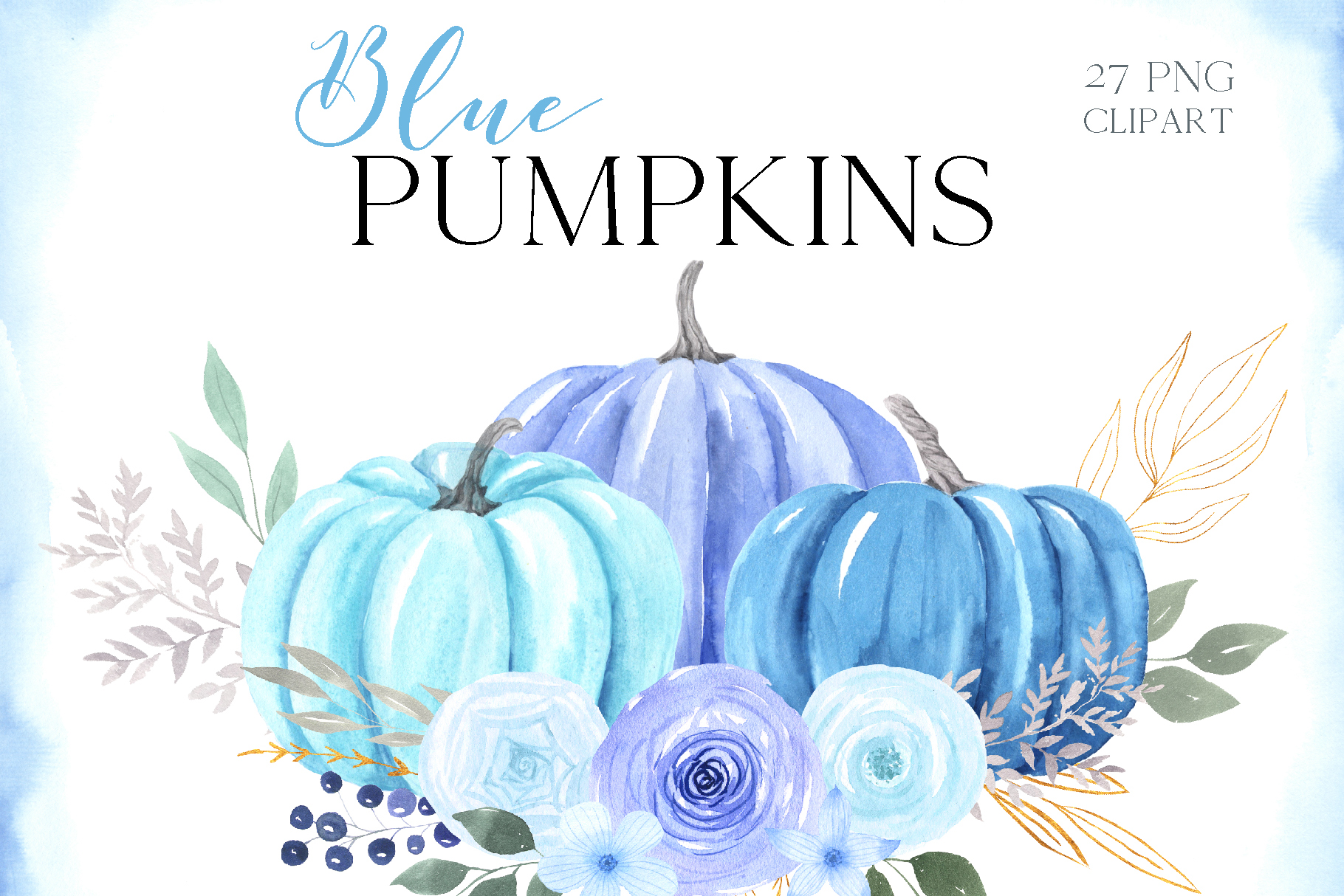 Watercolor Blue Pumpkin Clipart Graphic by Larysa Zabrotskaya ...