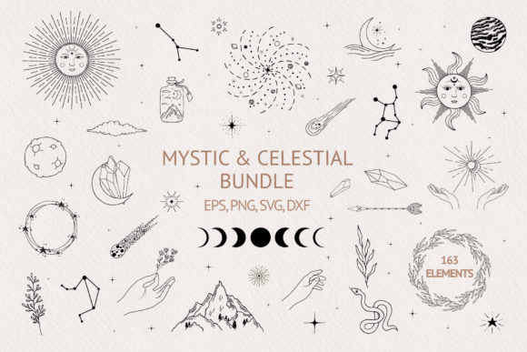 Hand Drawn Mystic & Celestial Bundle Grafik Druckbare Illustrationen Von Kirill's Workshop