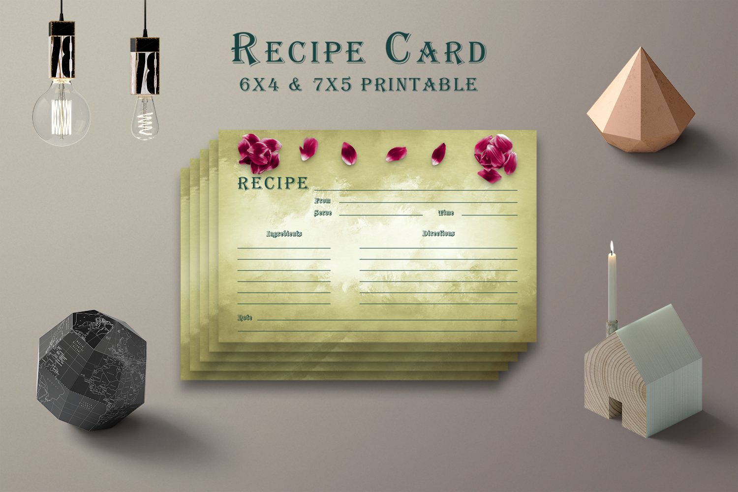 Olive Green Recipe Card Printable V38