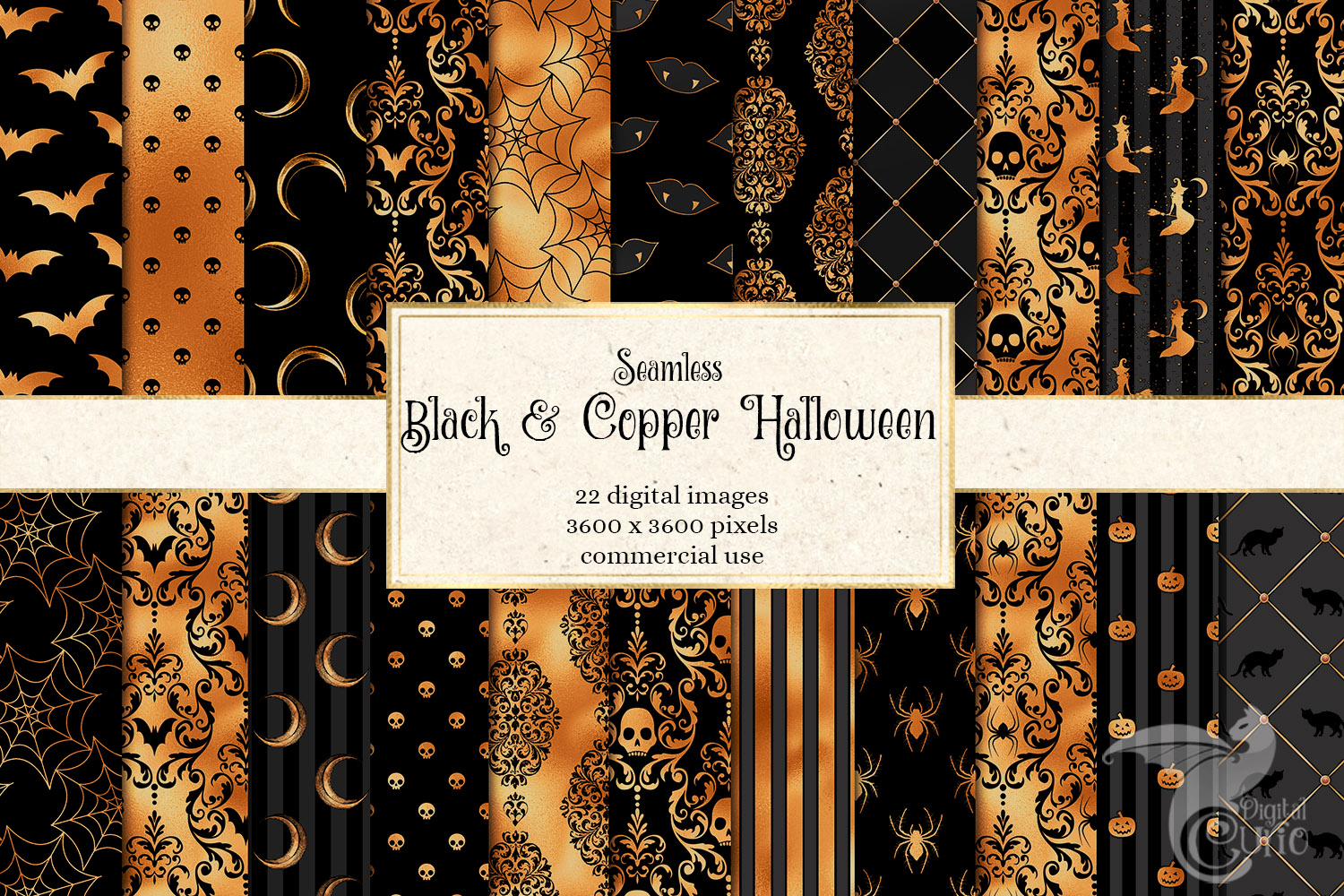 Black and Copper Halloween Digital Paper