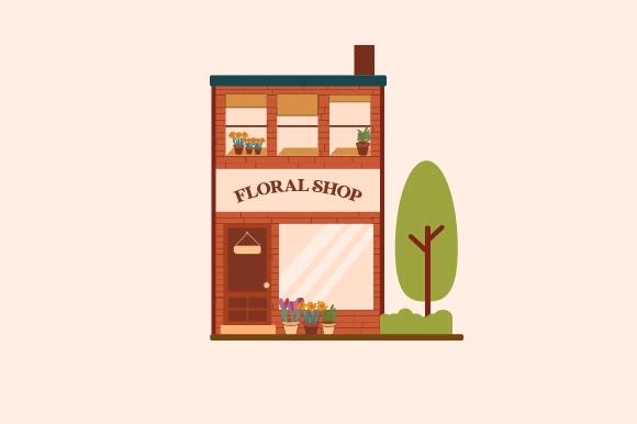 Flower Shop Vector Building Illustration Gráfico Ilustraciones Imprimibles Por joythestudio