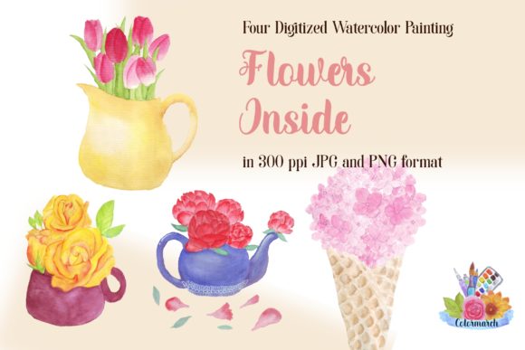 Flowers Inside Handpainted Watercolor Graphic Illustrations By Colormarch