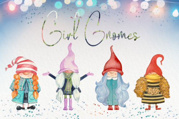 Girl Gnomes Watercolor Clip Art Set Graphic Illustrations By tatibordiu