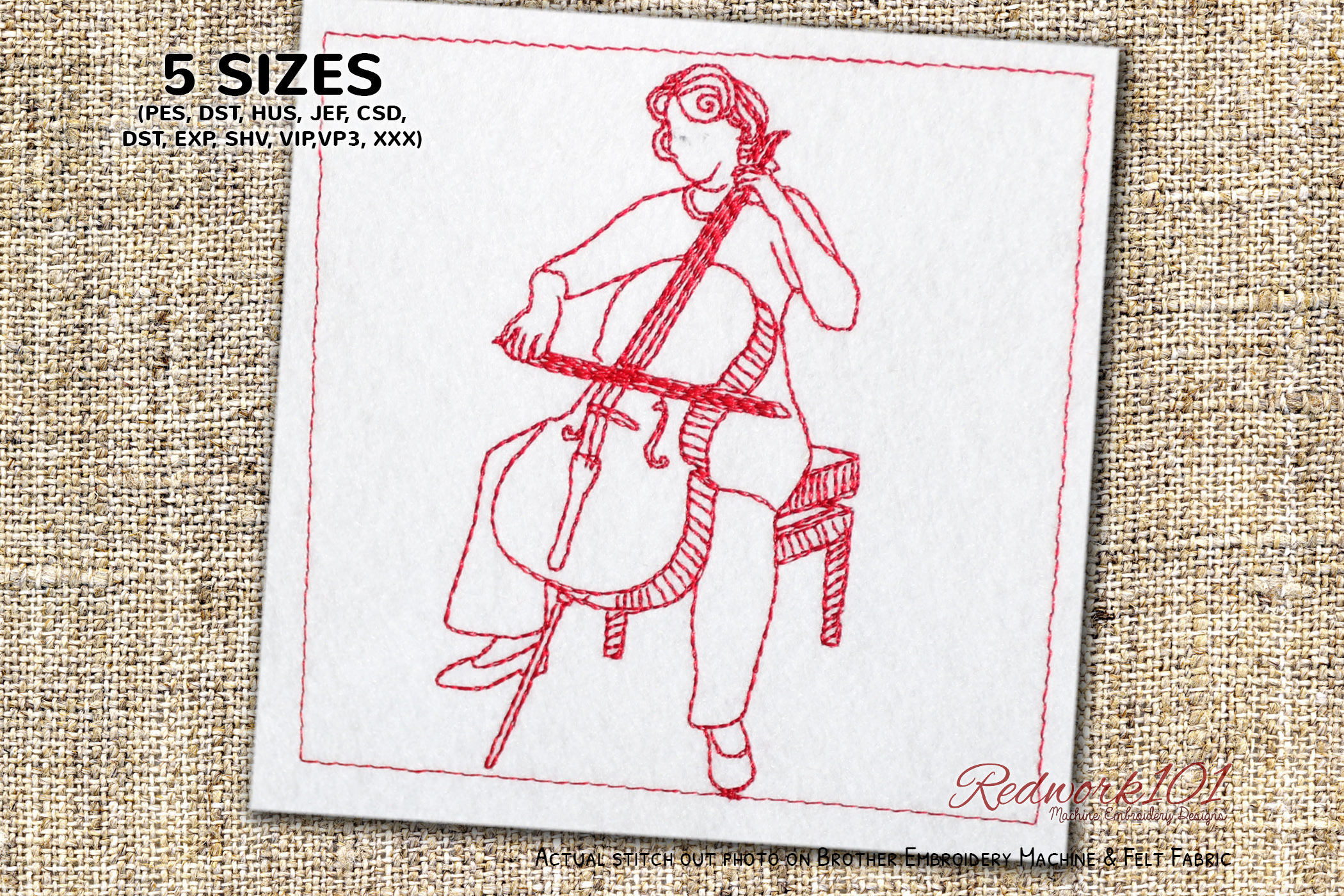 Cello Violin with Artist Redwork