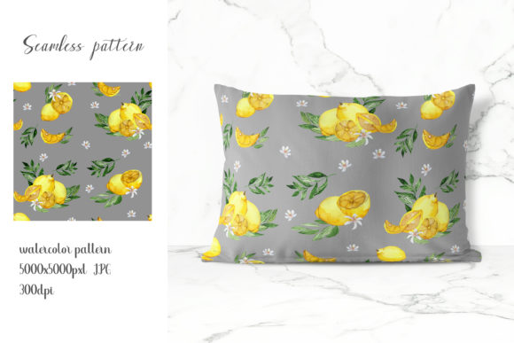 Seamless Watercolor Pattern with Lemon Graphic Patterns By Julia Bogdan