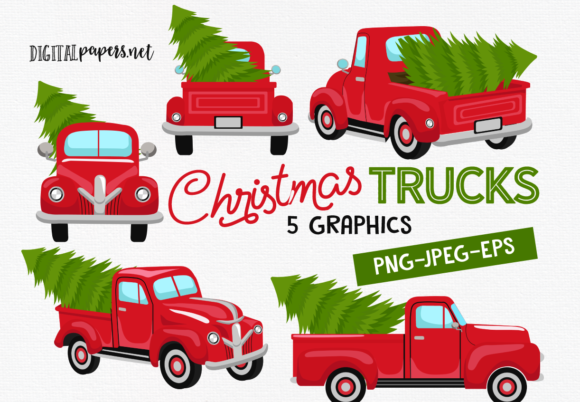 Christmas Vintage Trucks Graphic Illustrations By DIPA Graphics