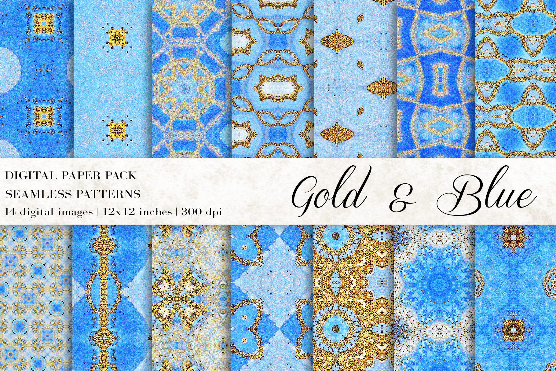 Blue Gold Digital Papers Graphic by BonaDesigns · Creative Fabrica