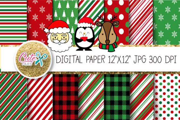 Christmas Striped & Polka Digital Paper