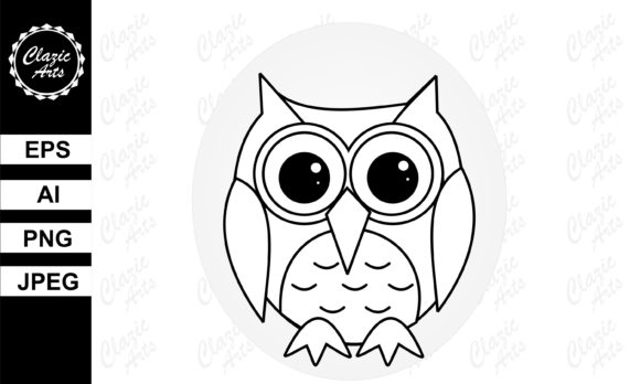 Owl (Black and White) Illustration Illustrations Imprimables Par ClazicArts