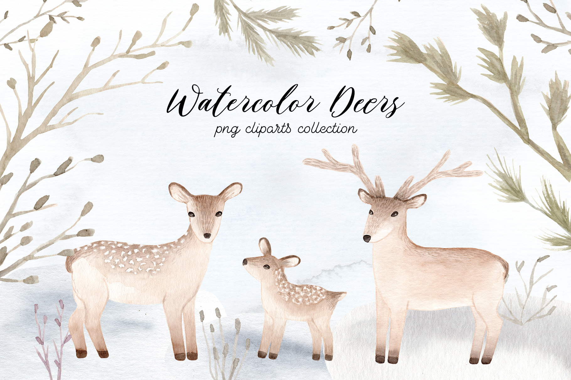 Watercolor Christmas Deers Cliparts - photo 1