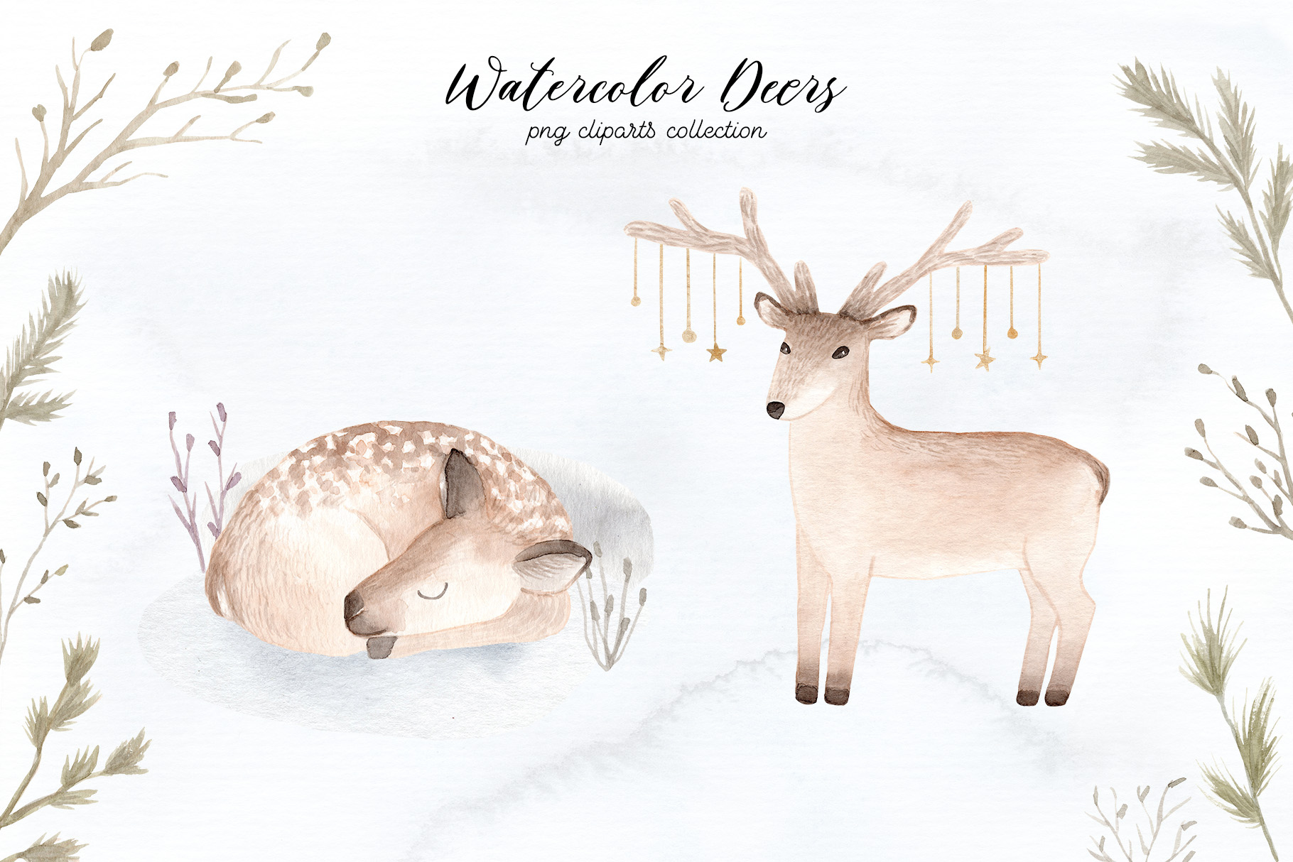 Watercolor Christmas Deers Cliparts - photo 2