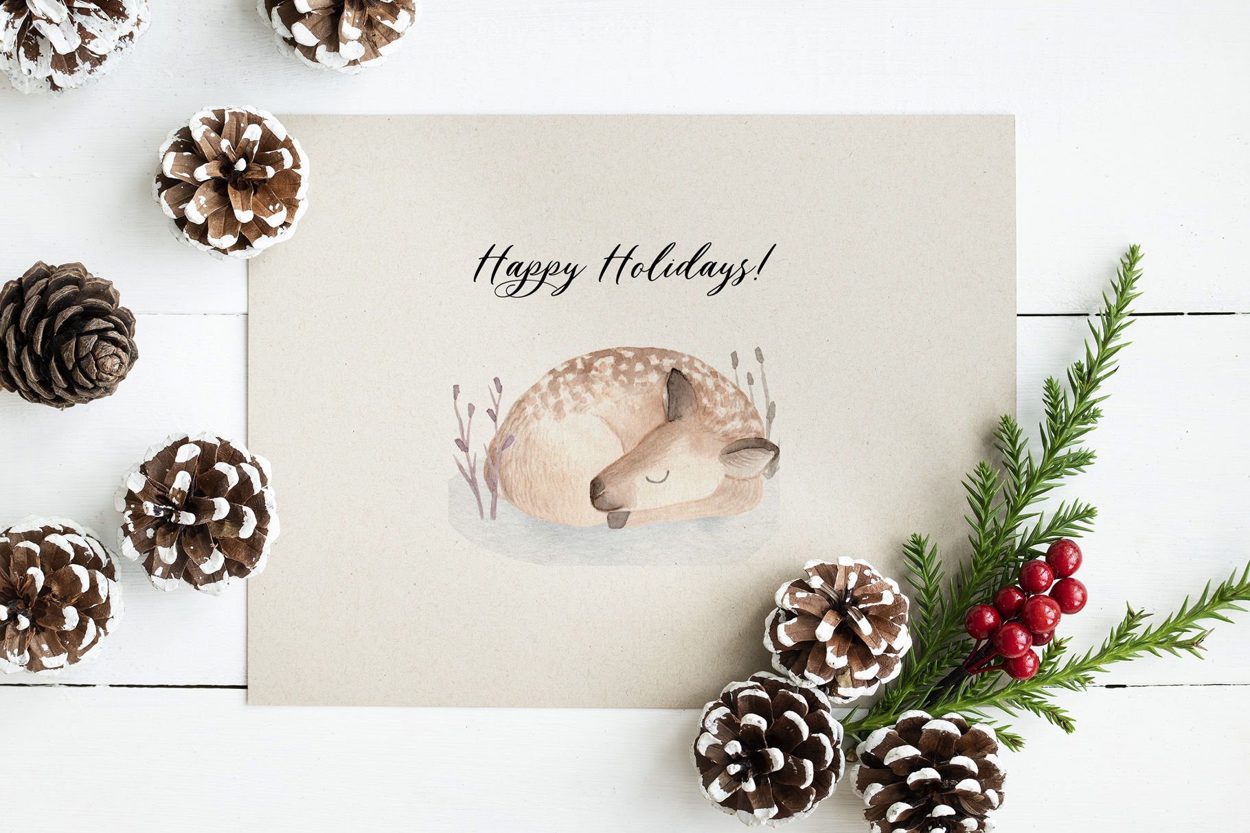 Watercolor Christmas Deers Cliparts - photo 4