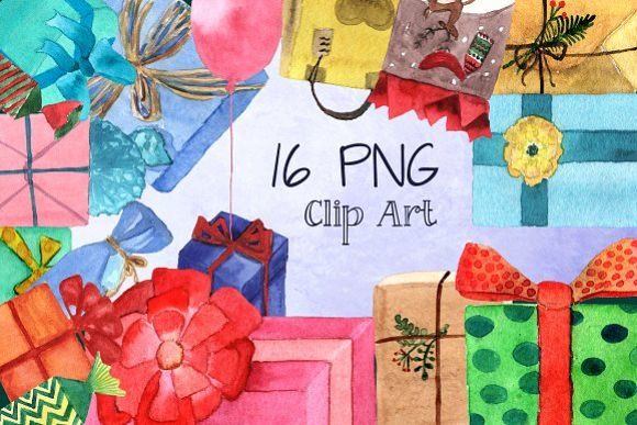 Watercolor Gifts Clip Art Set Graphic Illustrations By tatibordiu