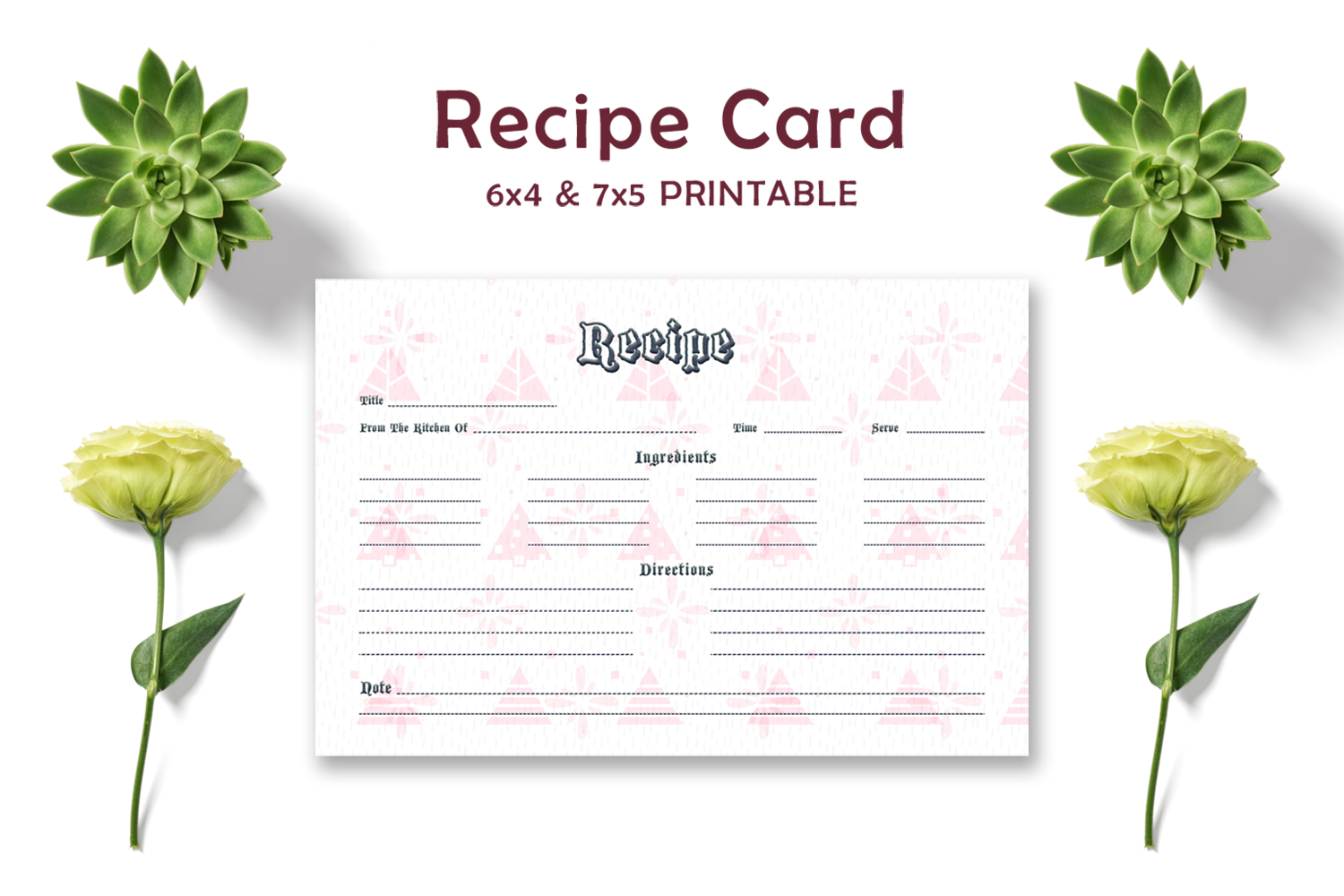 Pink Pattern Recipe Card Template