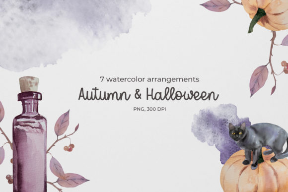 Halloween Watercolor Arrangements Graphic Illustrations By pavlova.j91