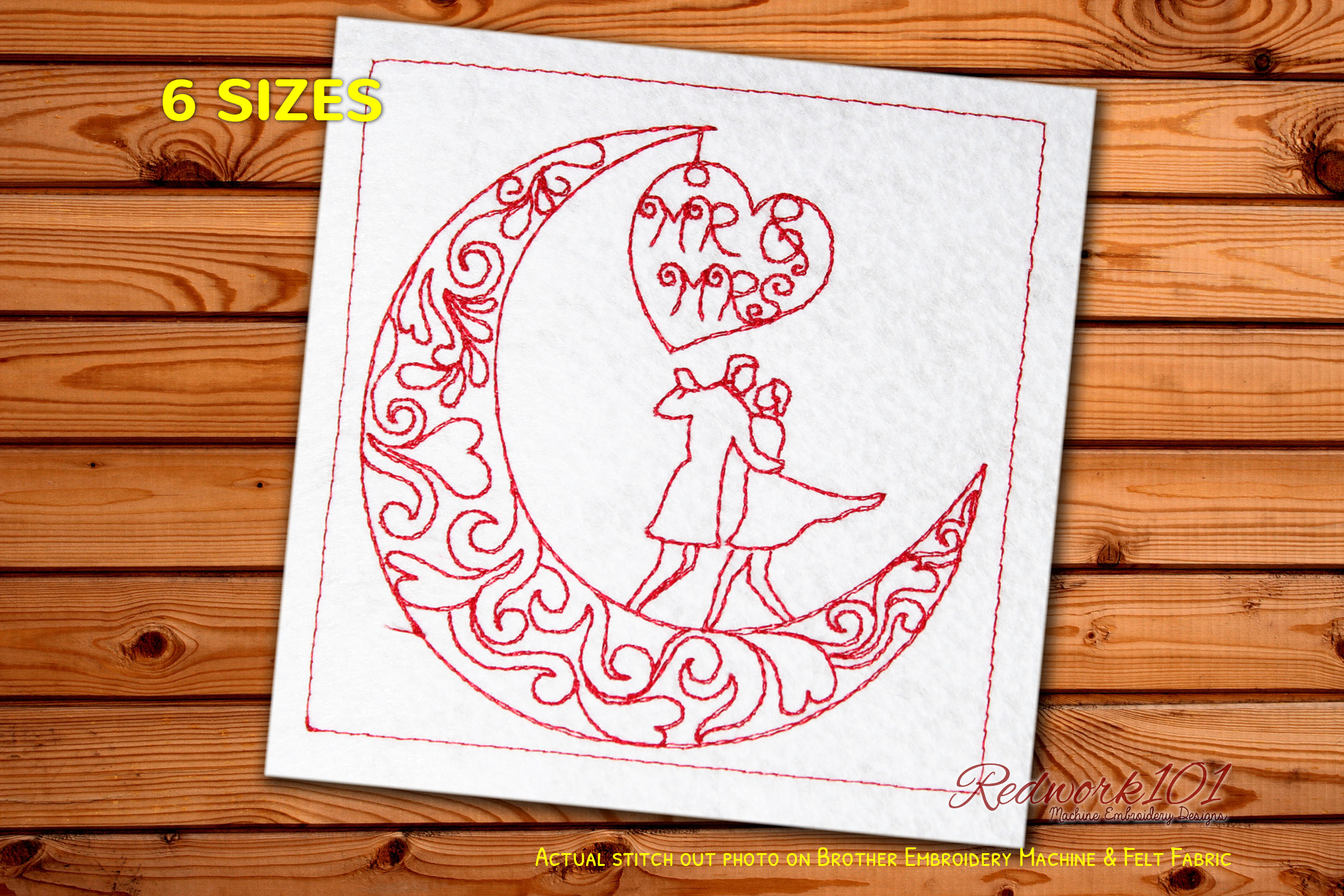 Romantic Couple Under the Moon Redwork