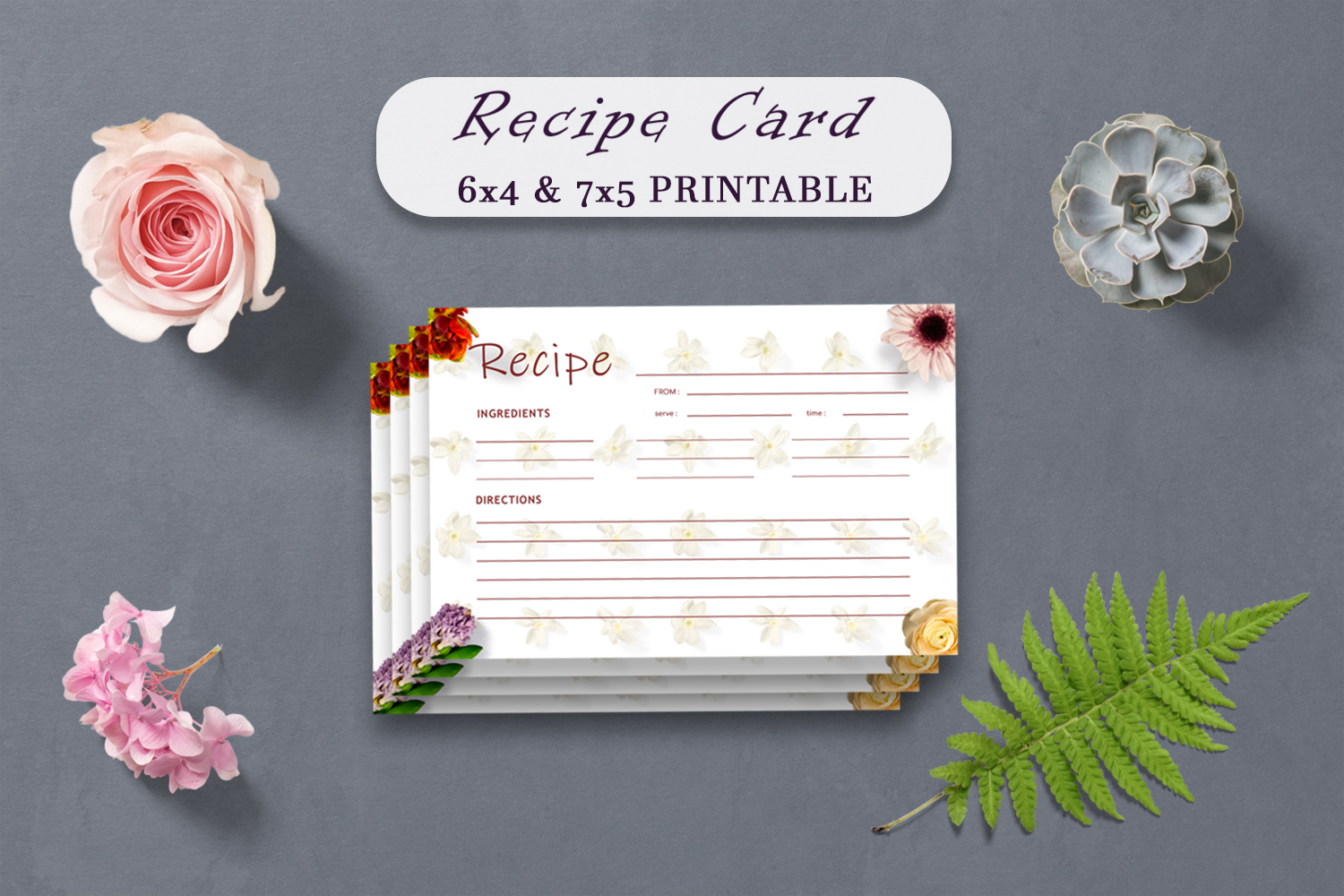 Vintage Floral Recipe Card Template
