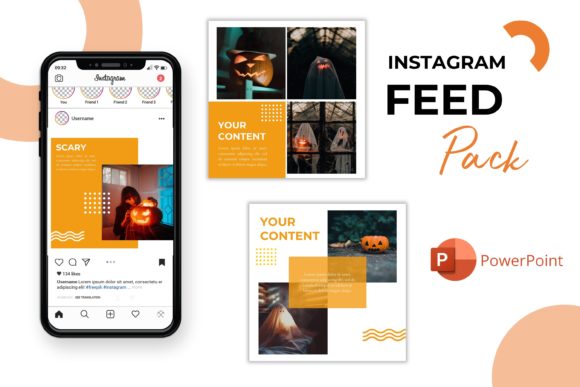 Scary Halloween Instagram feed PowerPoint template with square slides
