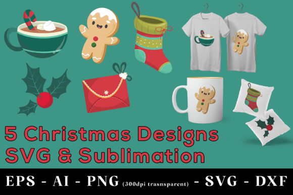 5 Christmas Designs Svg Sublimation Graphics