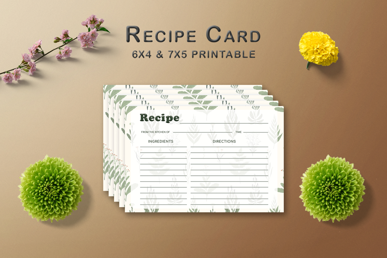 Green Pattern Recipe Card Template