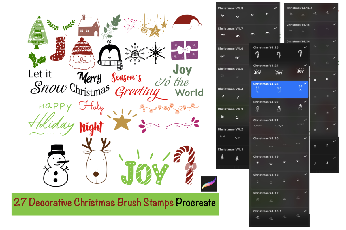 27 Decorative Christmas Brush Procreate Graphic by Temtemdesign ...
