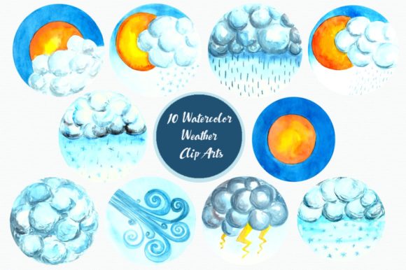 Watercolor Weather Forecast Clip Art Graphic Illustrations By tatibordiu