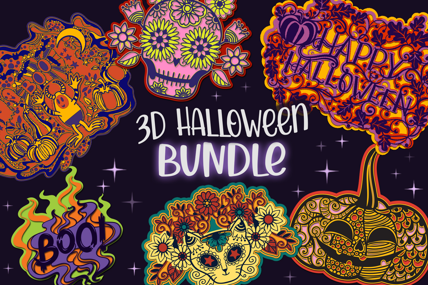 3D Halloween Bundle - 8 Layered SVG Item · Creative Fabrica
