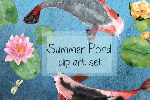 Summer Pond - Watercolor Clip Art Illustration Illustrations Imprimables Par tatibordiu