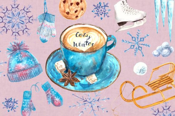 Cozy Winter Watercolor Clip Art Set Graphic Illustrations By tatibordiu