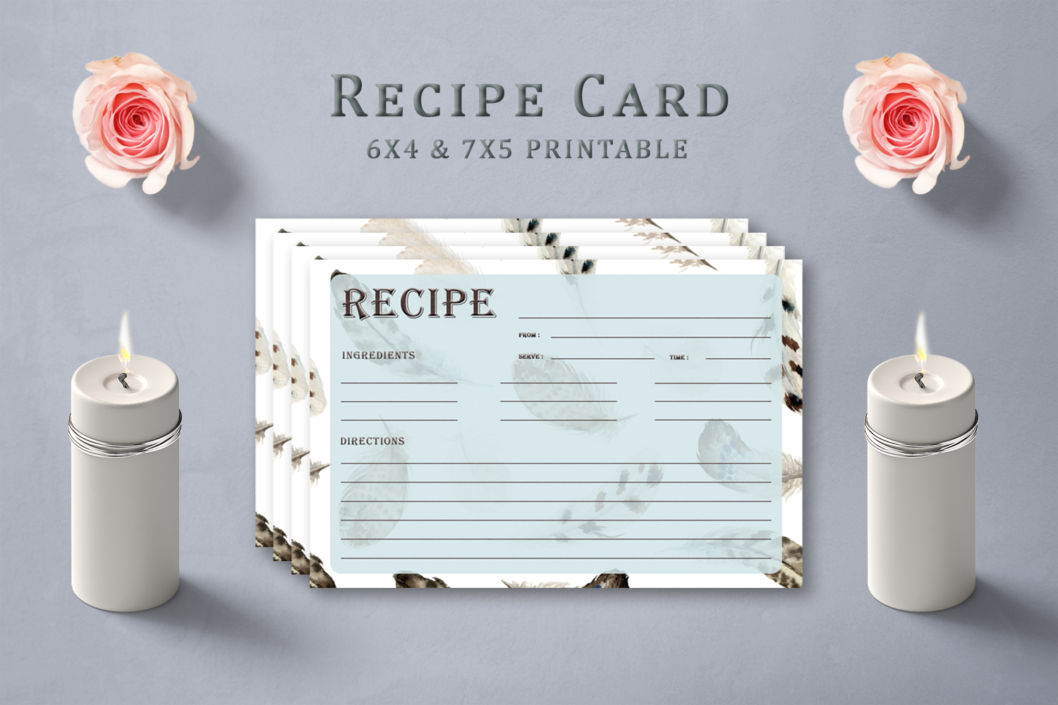 Feather Pattern Recipe Card Template