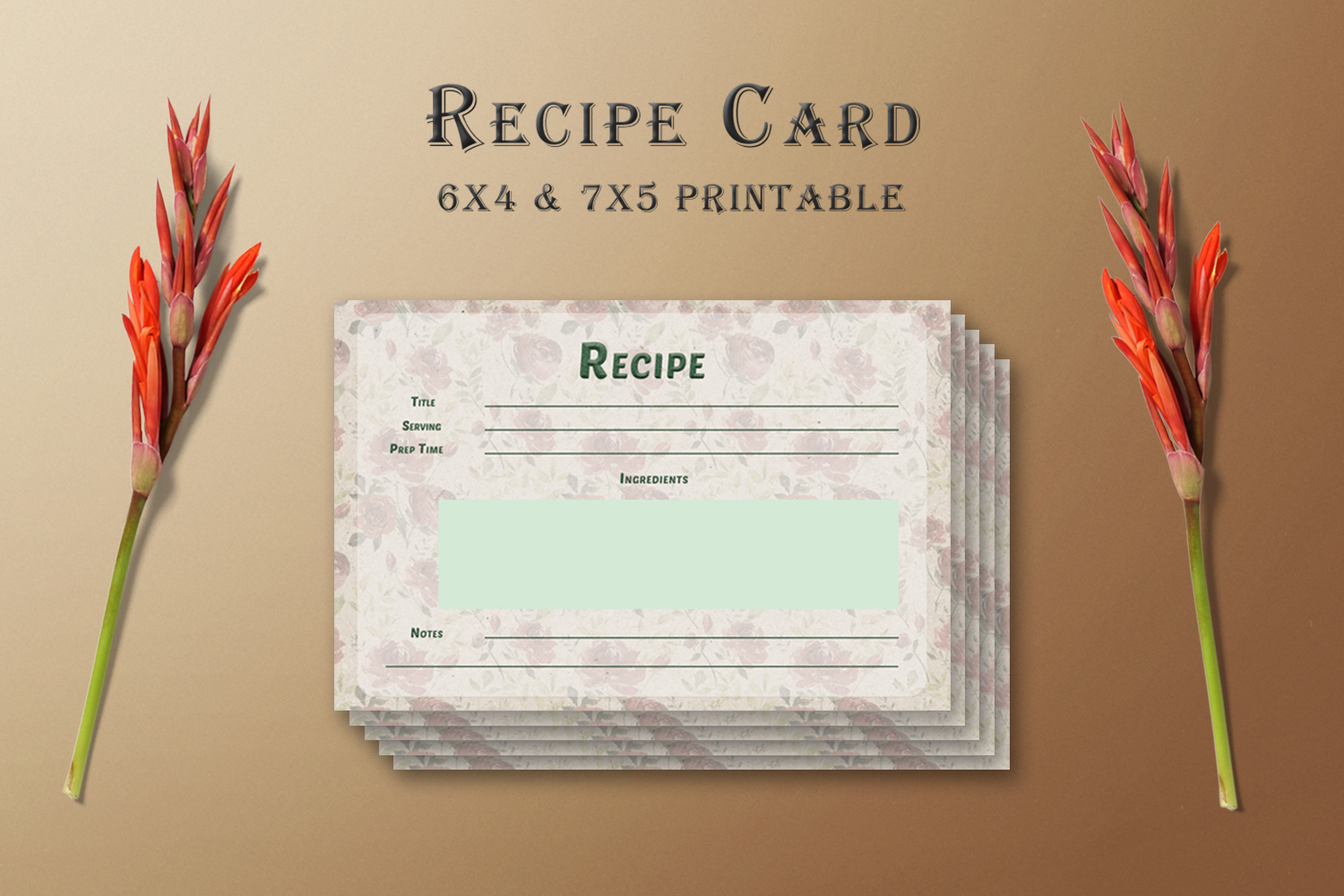 Floral Pattern Recipe Card Template