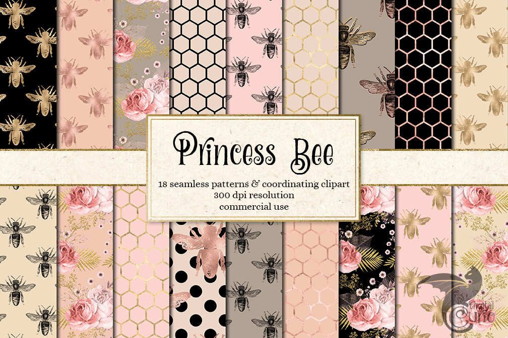 Princess Bee Digital Paper Graphic by Digital Curio · Creative Fabrica
