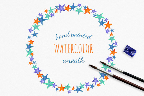 Watercolor Star Wreath Clipart Graphic Illustrations By RedDotsHouse
