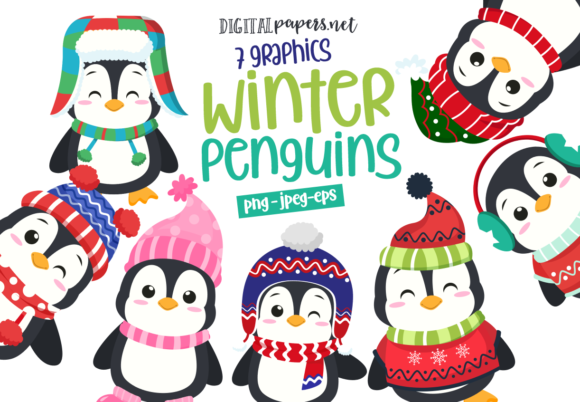 Winter Penguins Graphic Illustrations By DIPA Graphics